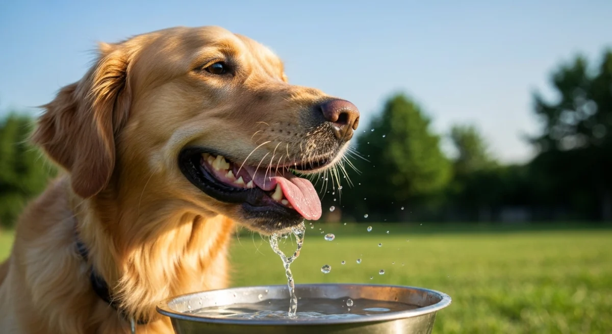 Chien s hydrate avec de l eau fraîche en été pour lutter contre la chaleur