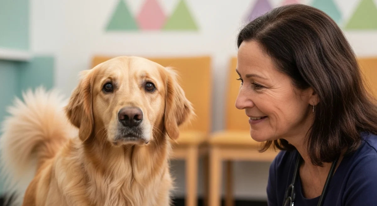 Chien inquiet regardant son propriétaire : signes d alerte et consultation vétérinaire