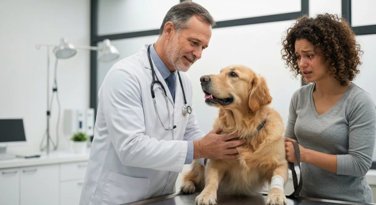 Chien blessé examiné en urgence par un vétérinaire